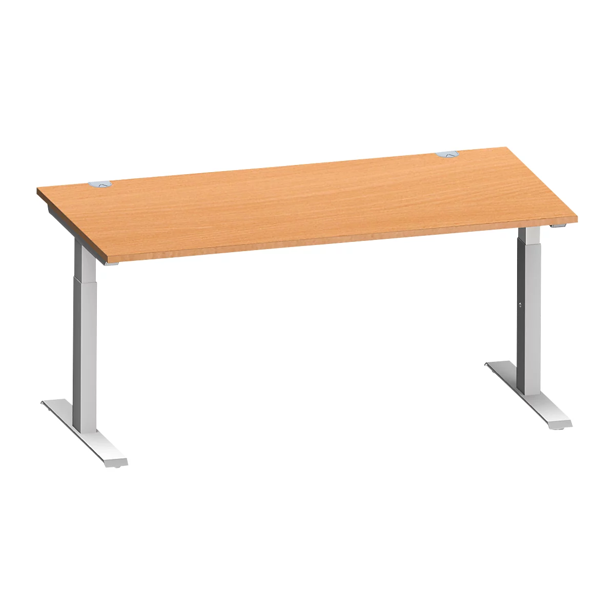 Schäfer Shop Genius Schreibtisch MODENA FLEX, Rechteck, T-Fuß Rechteckrohr, B 1600 x T 800 x H 650-850 mm, Buche/weißalu