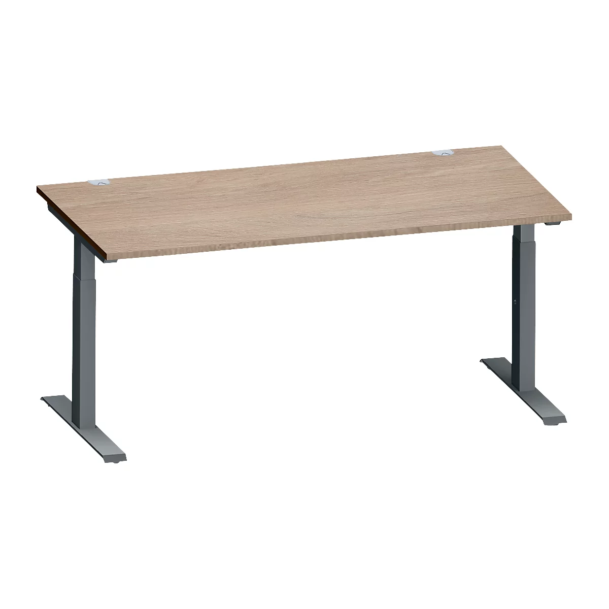 Schäfer Shop Genius Schreibtisch MODENA FLEX, Rechteck, T-Fuß Rechteckrohr, B 1600 x T 800 x H 650-850 mm, Eiche/anthrazit