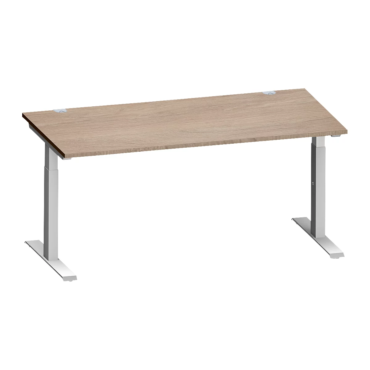Schäfer Shop Genius Schreibtisch MODENA FLEX, Rechteck, T-Fuß Rechteckrohr, B 1600 x T 800 x H 650-850 mm, Eiche/weißalu