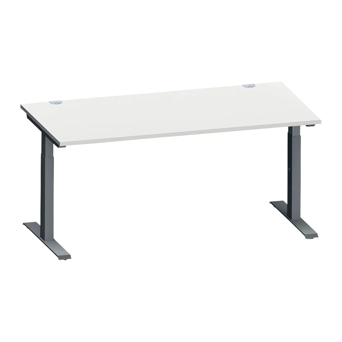 Schäfer Shop Genius Schreibtisch MODENA FLEX, Rechteck, T-Fuß Rechteckrohr, B 1600 x T 800 x H 650-850 mm, lichtgrau/anthrazit