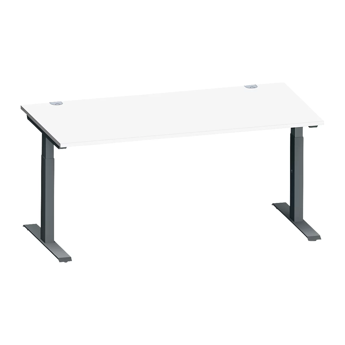 Schäfer Shop Genius Schreibtisch MODENA FLEX, Rechteck, T-Fuß Rechteckrohr, B 1600 x T 800 x H 650-850 mm, weiß/anthrazit
