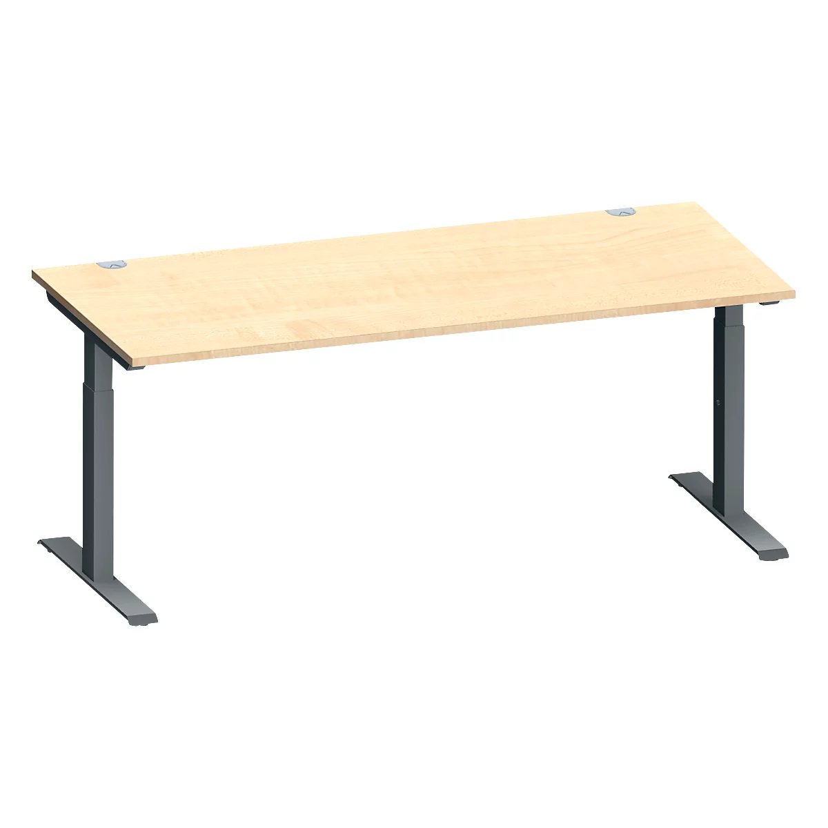 Schäfer Shop Genius Schreibtisch MODENA FLEX, Rechteck, T-Fuß Rechteckrohr, B 1800 x T 800 x H 650-850 mm, Ahorn/anthrazit