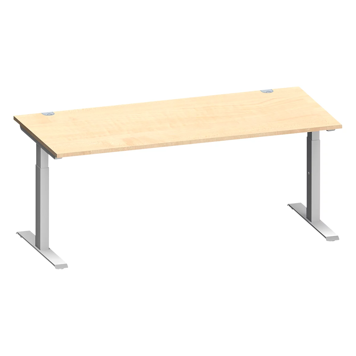 Schäfer Shop Genius Schreibtisch MODENA FLEX, Rechteck, T-Fuß Rechteckrohr, B 1800 x T 800 x H 650-850 mm, Ahorn/weißalu