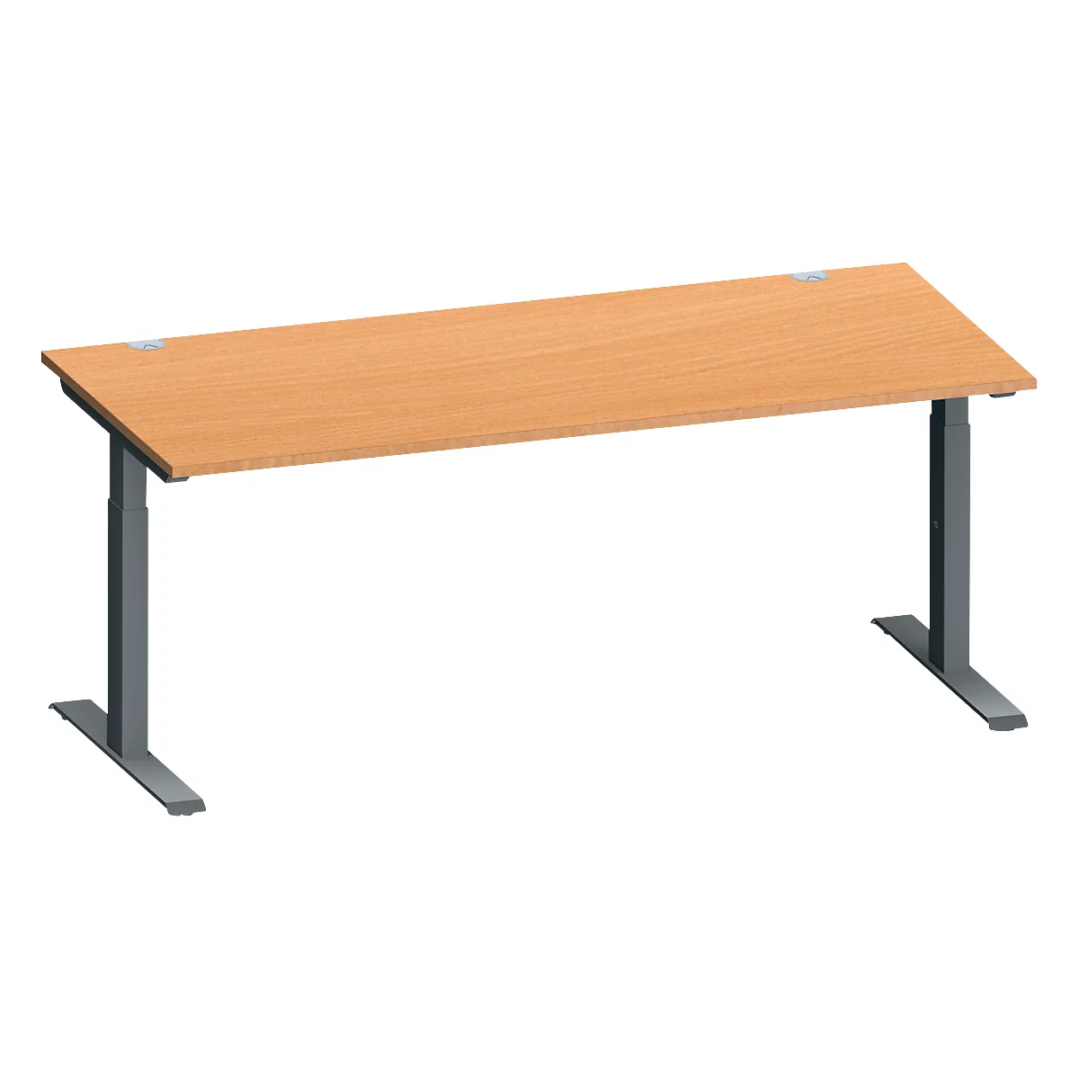 Schäfer Shop Genius Schreibtisch MODENA FLEX, Rechteck, T-Fuß Rechteckrohr, B 1800 x T 800 x H 650-850 mm, Buche/anthrazit