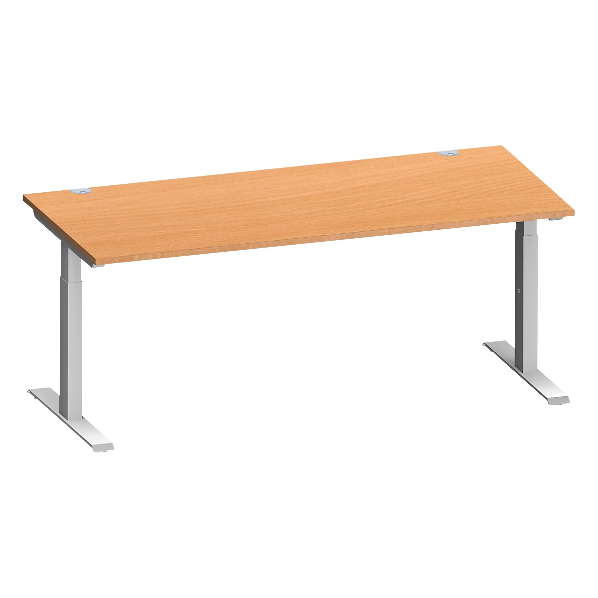 Schäfer Shop Genius Schreibtisch MODENA FLEX, Rechteck, T-Fuß Rechteckrohr, B 1800 x T 800 x H 650-850 mm, Buche/weißalu