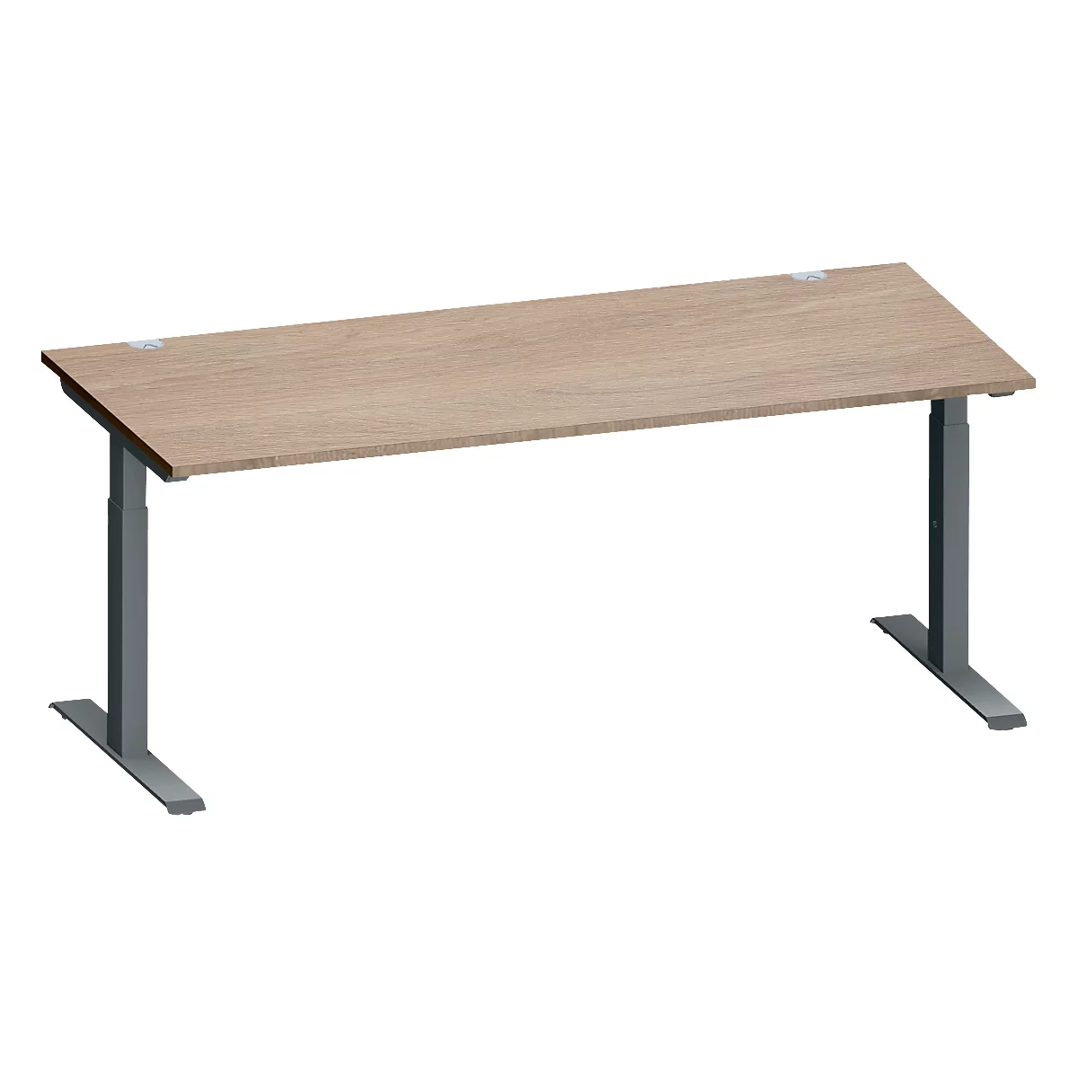 Schäfer Shop Genius Schreibtisch MODENA FLEX, Rechteck, T-Fuß Rechteckrohr, B 1800 x T 800 x H 650-850 mm, Eiche/anthrazit