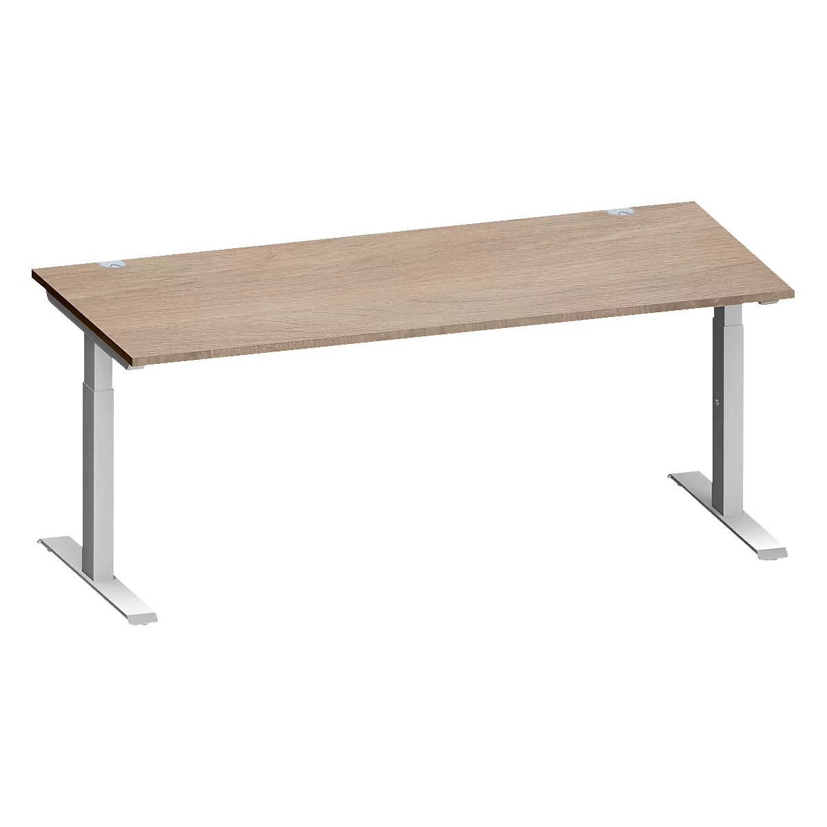 Schäfer Shop Genius Schreibtisch MODENA FLEX, Rechteck, T-Fuß Rechteckrohr, B 1800 x T 800 x H 650-850 mm, Eiche/weißalu