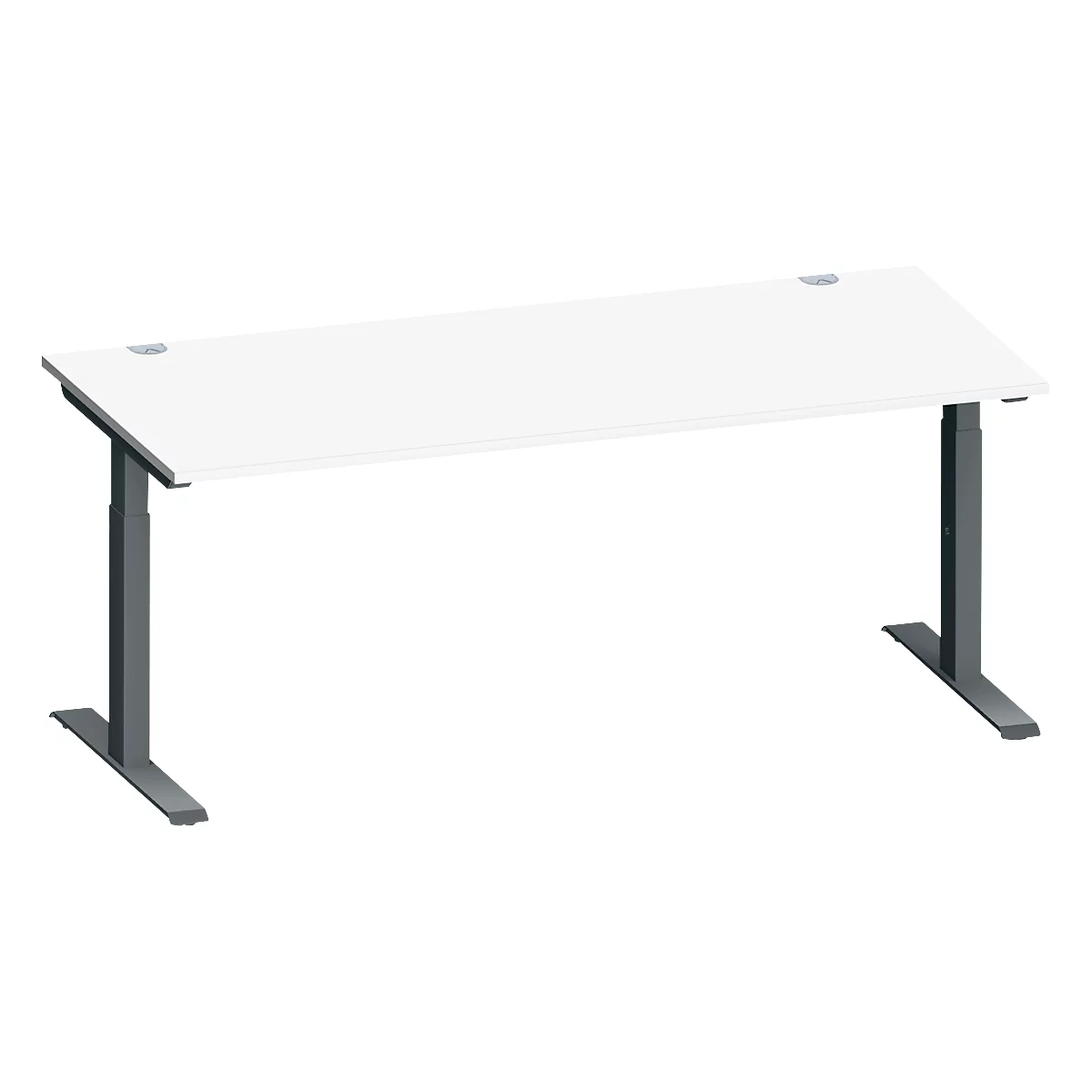 Schäfer Shop Genius Schreibtisch MODENA FLEX, Rechteck, T-Fuß Rechteckrohr, B 1800 x T 800 x H 650-850 mm, weiß/anthrazit