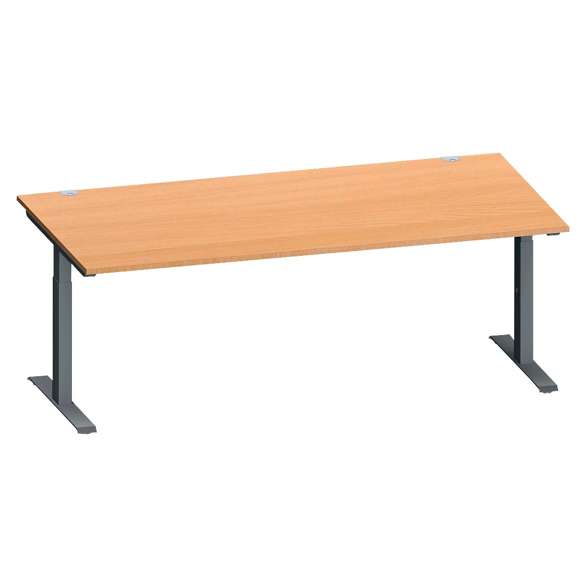 Schäfer Shop Genius Schreibtisch MODENA FLEX, Rechteck, T-Fuß Rechteckrohr, B 2000 x T 1000 x H 650-850 mm, Buche/anthrazit