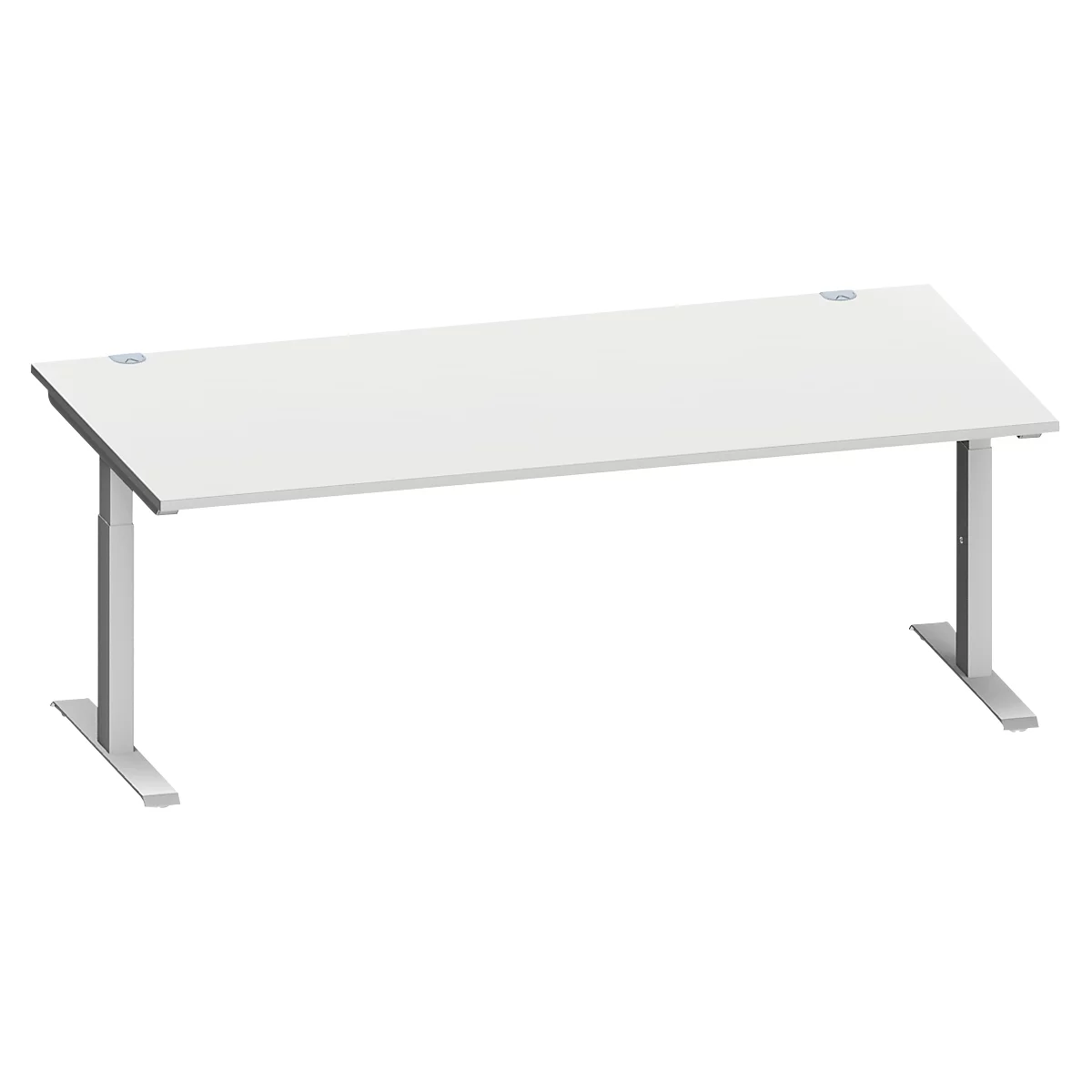 Schäfer Shop Genius Schreibtisch MODENA FLEX, Rechteck, T-Fuß Rechteckrohr, B 2000 x T 1000 x H 650-850 mm, lichtgrau/weißalu