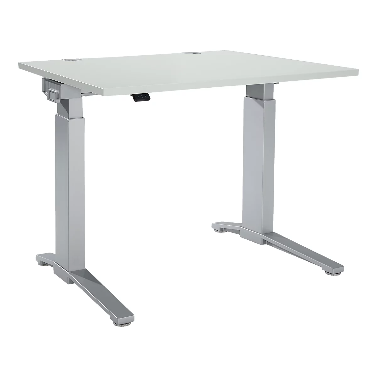 Schäfer Shop Genius Schreibtisch PLANOVA ERGOSTYLE, elektrisch höhenverstellbar, Rechteck, C-Fuß, B 1200 mm, lichtgrau/weißalu 