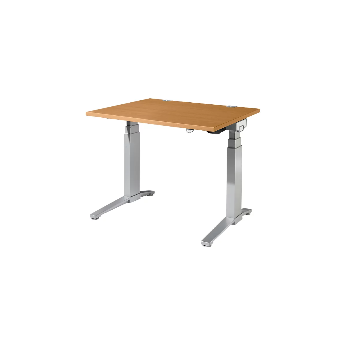 Schäfer Shop Genius Schreibtisch PLANOVA ERGOSTYLE, elektrisch höhenverstellbar, Rechteck, C-Fuß, B 1200 x T 800 x H 645-1305 mm, Buche/weißaluminium 