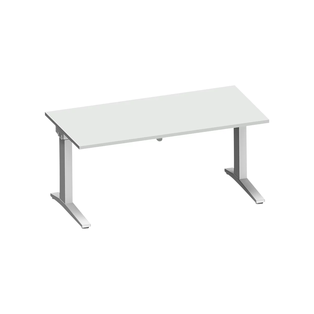 Schäfer Shop Genius Schreibtisch PLANOVA ERGOSTYLE, elektrisch höhenverstellbar, Rechteck, C-Fuß, B 1600 mm, lichtgrau/weißalu 