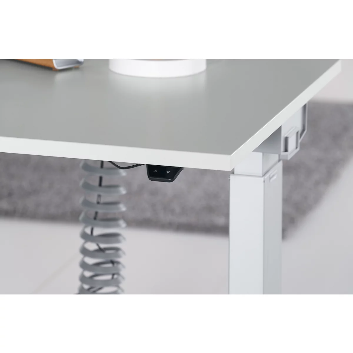 Schäfer Shop Genius Schreibtisch PLANOVA ERGOSTYLE, elektrisch höhenverstellbar, Rechteck, C-Fuß, B 1600 mm, lichtgrau/weißalu 