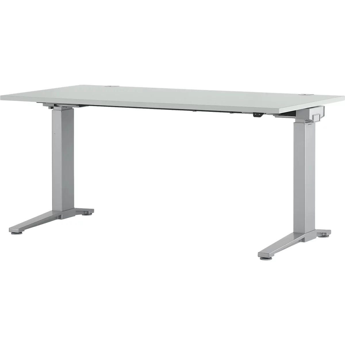 Schäfer Shop Genius Schreibtisch PLANOVA ERGOSTYLE, elektrisch höhenverstellbar, Rechteck, C-Fuß, B 1600 mm, lichtgrau/weißalu 