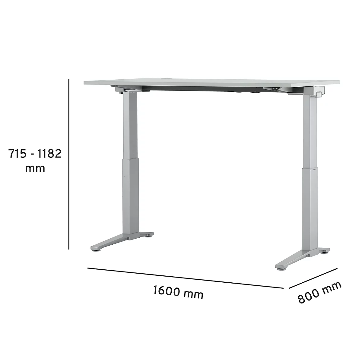 Schäfer Shop Genius Schreibtisch PLANOVA ERGOSTYLE, elektrisch höhenverstellbar, Rechteck, C-Fuß, B 1600 mm, lichtgrau/weißalu 