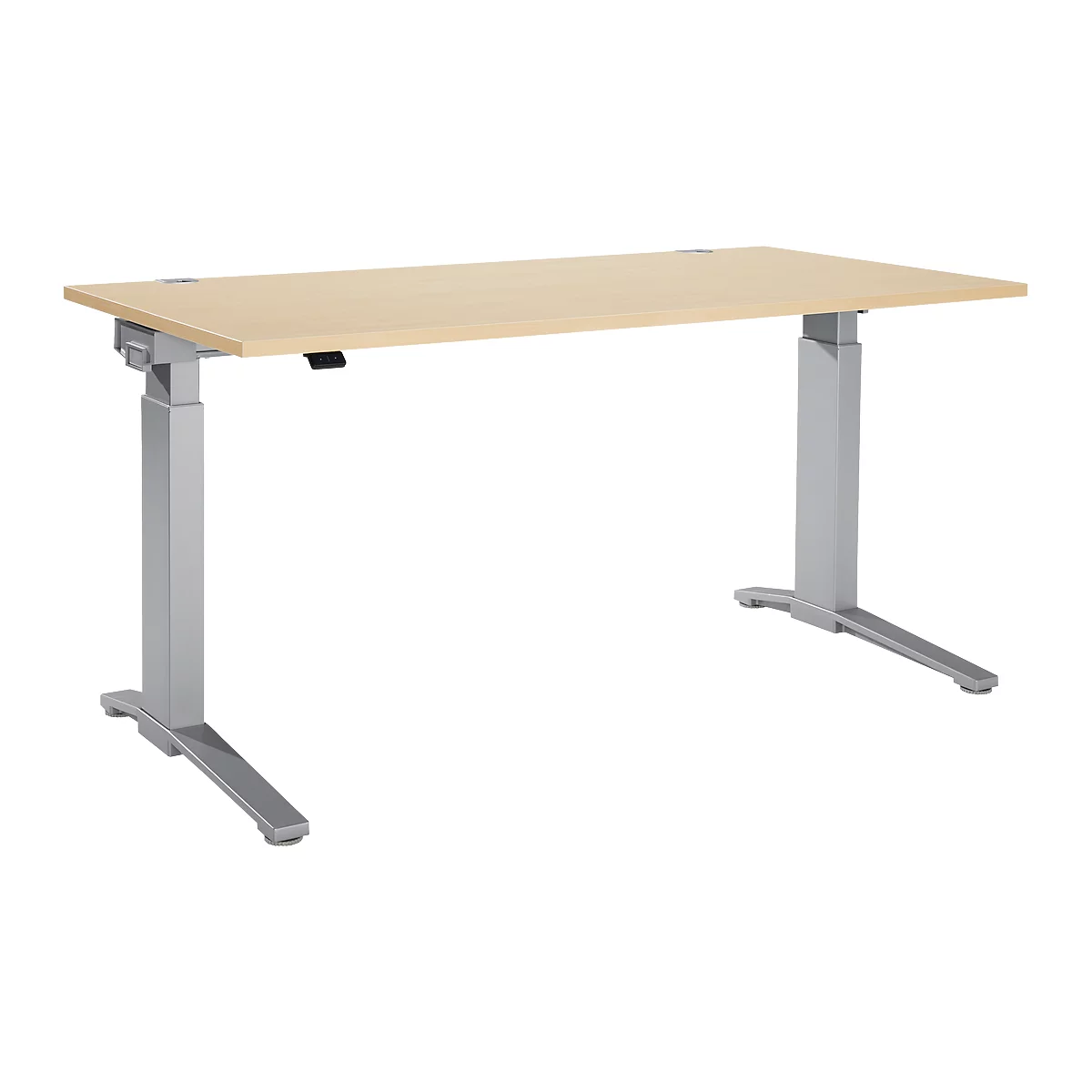 Schäfer Shop Genius Schreibtisch PLANOVA ERGOSTYLE, elektrisch höhenverstellbar, Rechteck, C-Fuß, B 1600 x T 800 x H 715-1182 mm, Ahorn/weißaluminium 