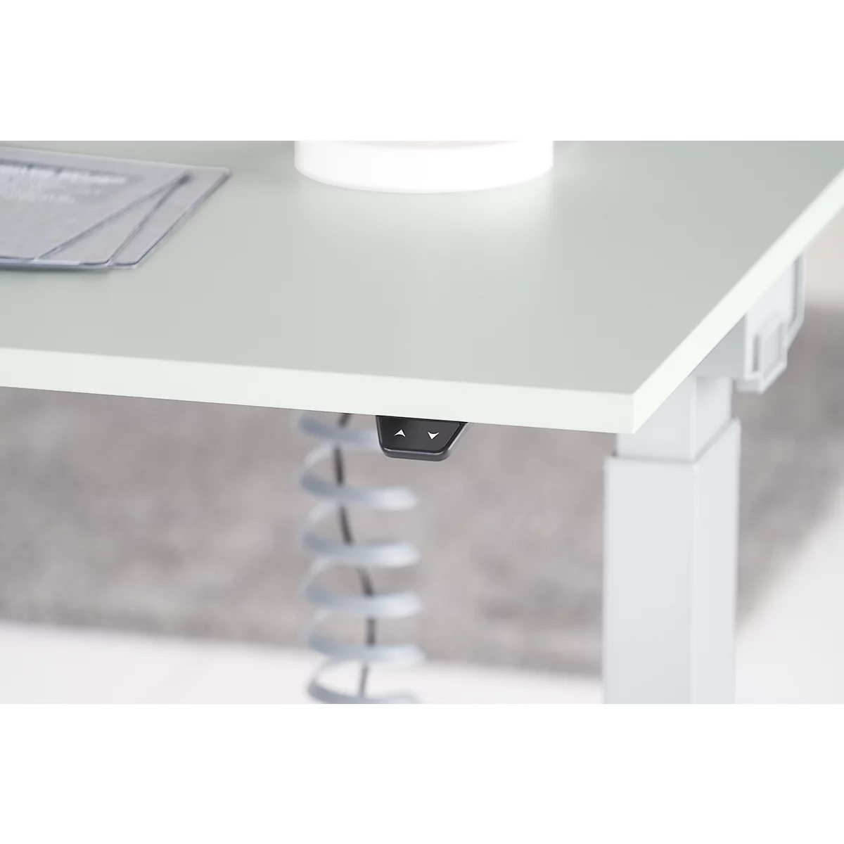 Schäfer Shop Genius Schreibtisch PLANOVA ERGOSTYLE, elektrisch höhenverstellbar, Rechteck, C-Fuß, B 1600 x T 800 x H 715-1182 mm, Ahorn/weißaluminium 