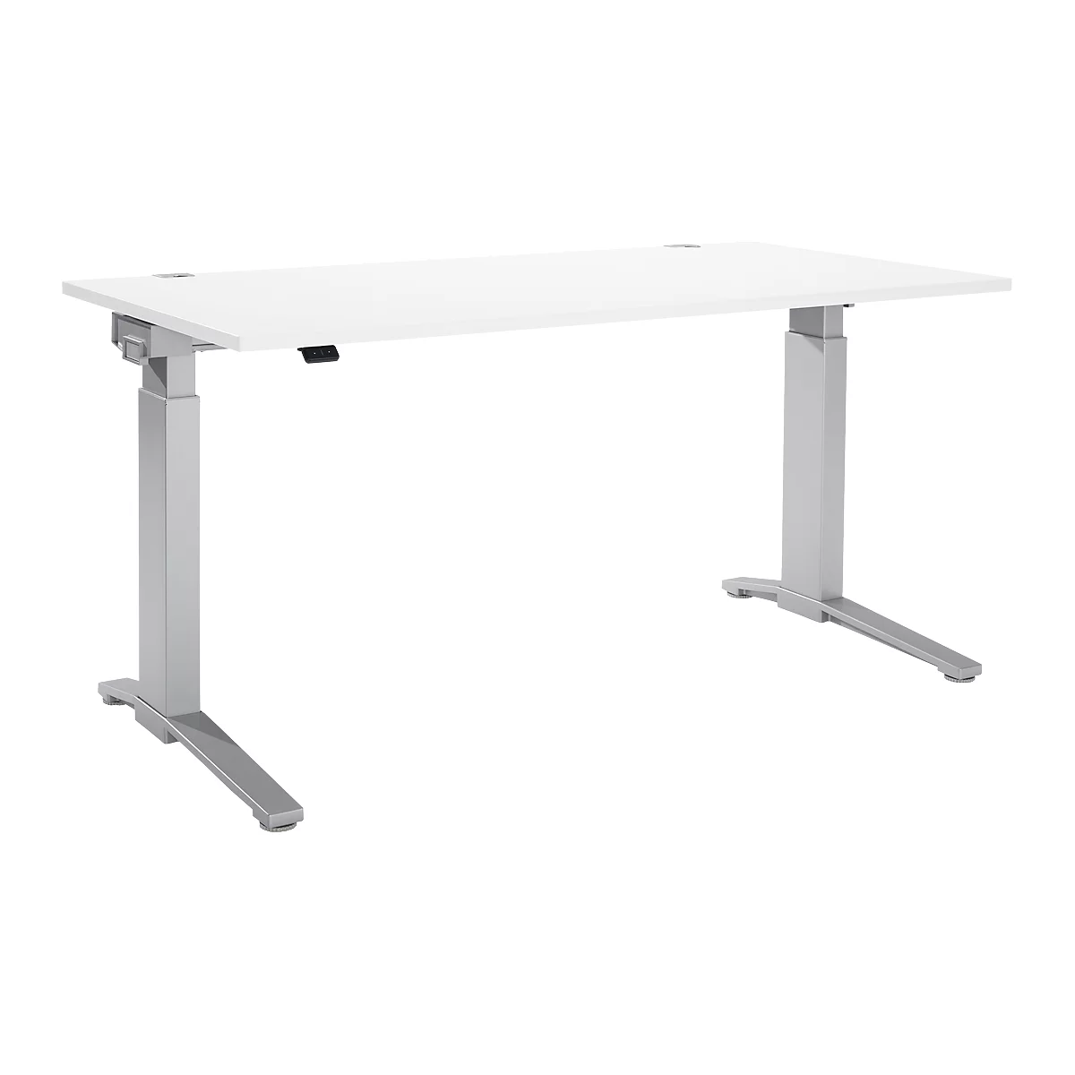 Schäfer Shop Genius Schreibtisch PLANOVA ERGOSTYLE, elektrisch höhenverstellbar, Rechteck, C-Fuß, B 1600 x T 800 x H 715-1182 mm, weiß/weißaluminium 