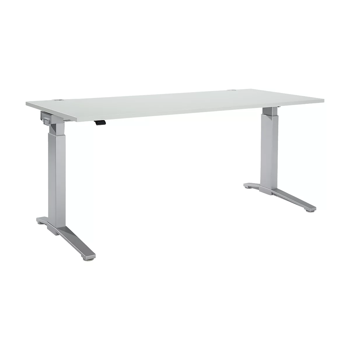 Schäfer Shop Genius Schreibtisch PLANOVA ERGOSTYLE, elektrisch höhenverstellbar, Rechteck, C-Fuß, B 1800 mm, lichtgrau/weißalu