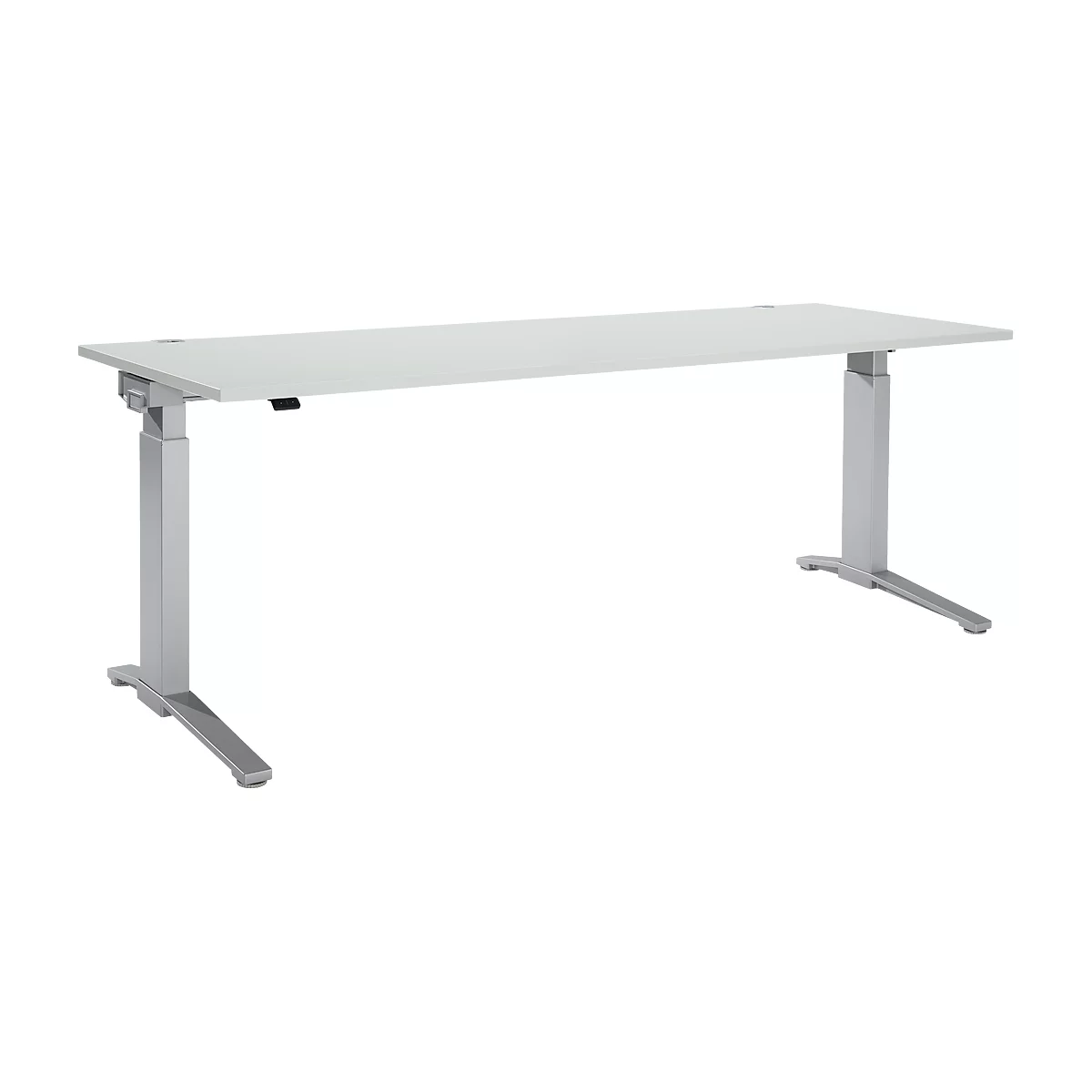 Schäfer Shop Genius Schreibtisch PLANOVA ERGOSTYLE, elektrisch höhenverstellbar, Rechteck, C-Fuß, B 2000 mm, lichtgrau/weißalu 