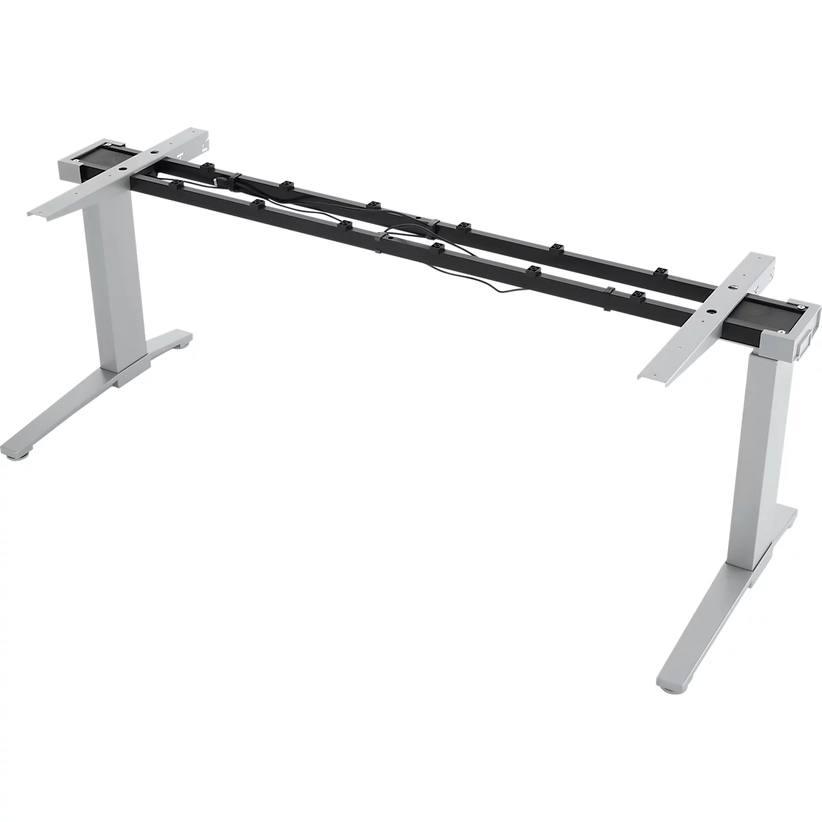 Schäfer Shop Genius Schreibtisch PLANOVA ERGOSTYLE, elektrisch höhenverstellbar, Rechteck, C-Fuß, B 2000 mm, lichtgrau/weißalu 