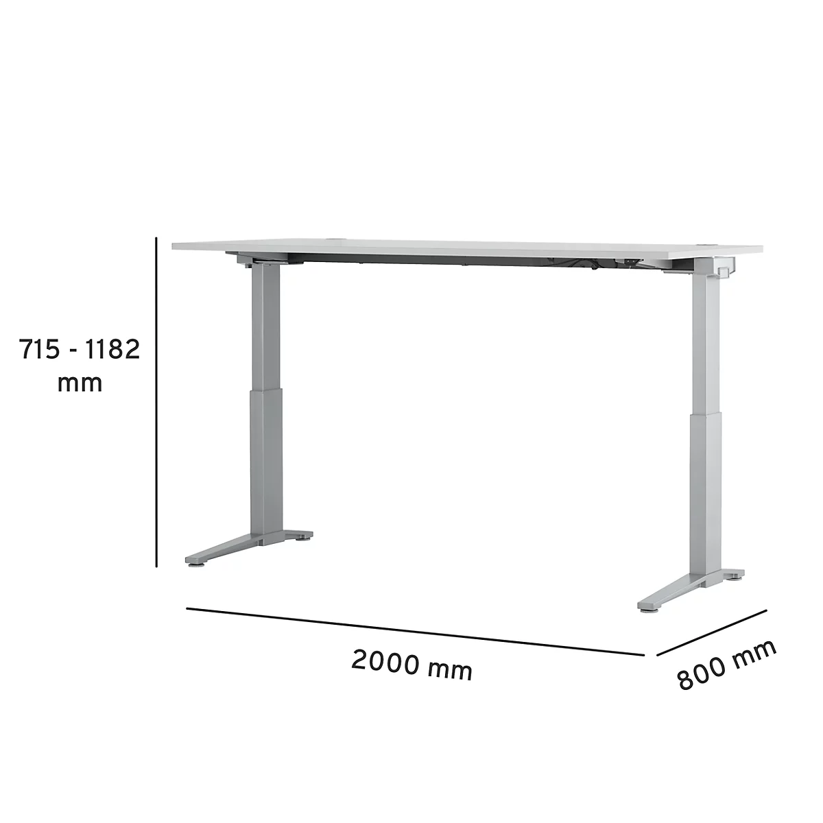 Schäfer Shop Genius Schreibtisch PLANOVA ERGOSTYLE, elektrisch höhenverstellbar, Rechteck, C-Fuß, B 2000 mm, lichtgrau/weißalu 