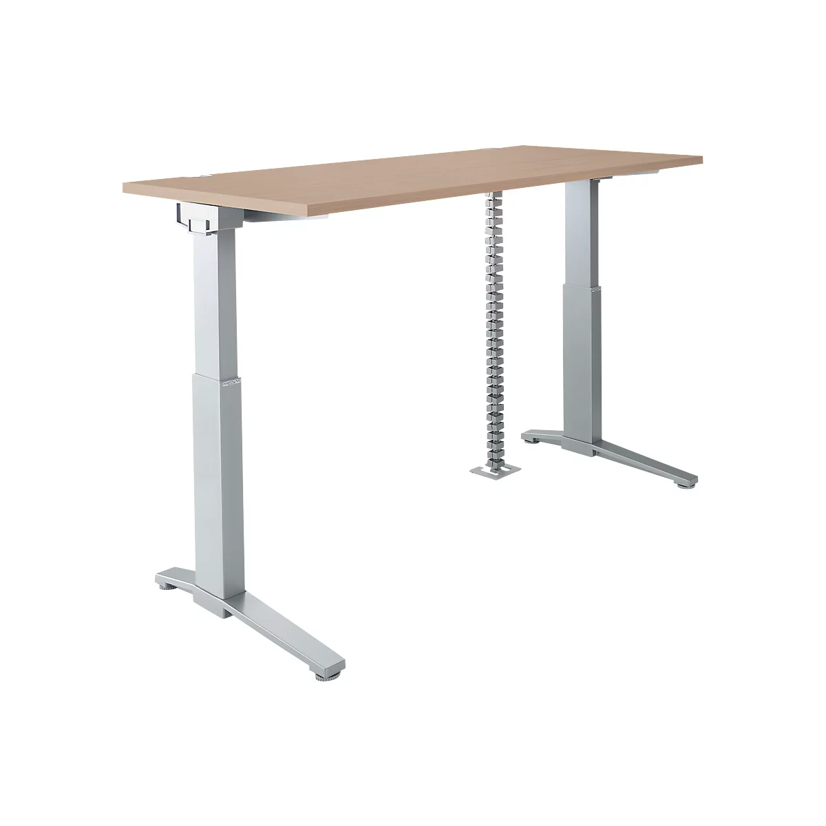 Schäfer Shop Genius Schreibtisch PLANOVA ERGOSTYLE S, elektrisch höhenverstellbar, C-Fuß, B 1600 mm, Eiche/alusilber, Memorymaster, Kabelschlange