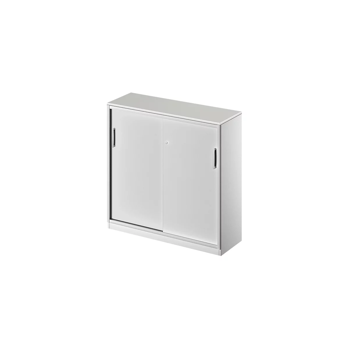 Schäfer Shop Genius Schuifdeurkast TETRIS SOLID, 3 ordnerhoogten, B 1200 x H 1170 mm, middenwand, 19 mm afdekplaat, lichtgrijs/blank aluminium 