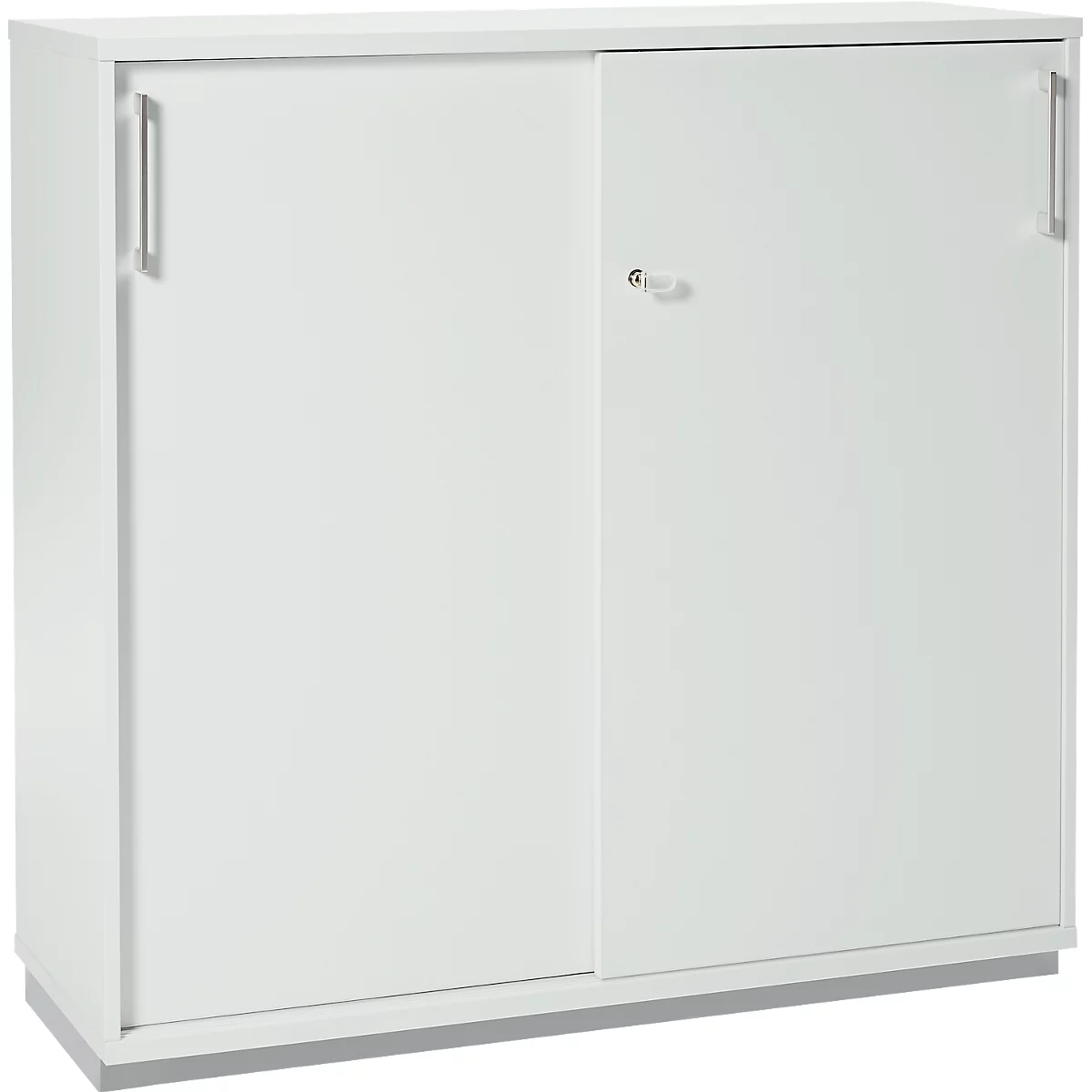 Schäfer Shop Genius schuifdeurkast TETRIS WOOD, 3 OH, 2 legborden, afsluitbaar, voetgeleiders &amp; stalen onderstel, B 1000 x D 421 x H 1160 mm, lichtgrijs