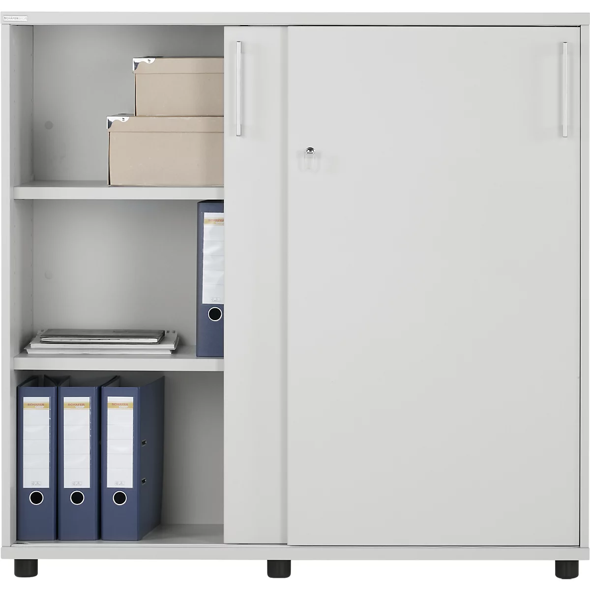 Schäfer Shop Genius schuifdeurkast TETRIS WOOD, 3 OH, B 1200 mm, hoogte incl. glijders, lichtgrijs
