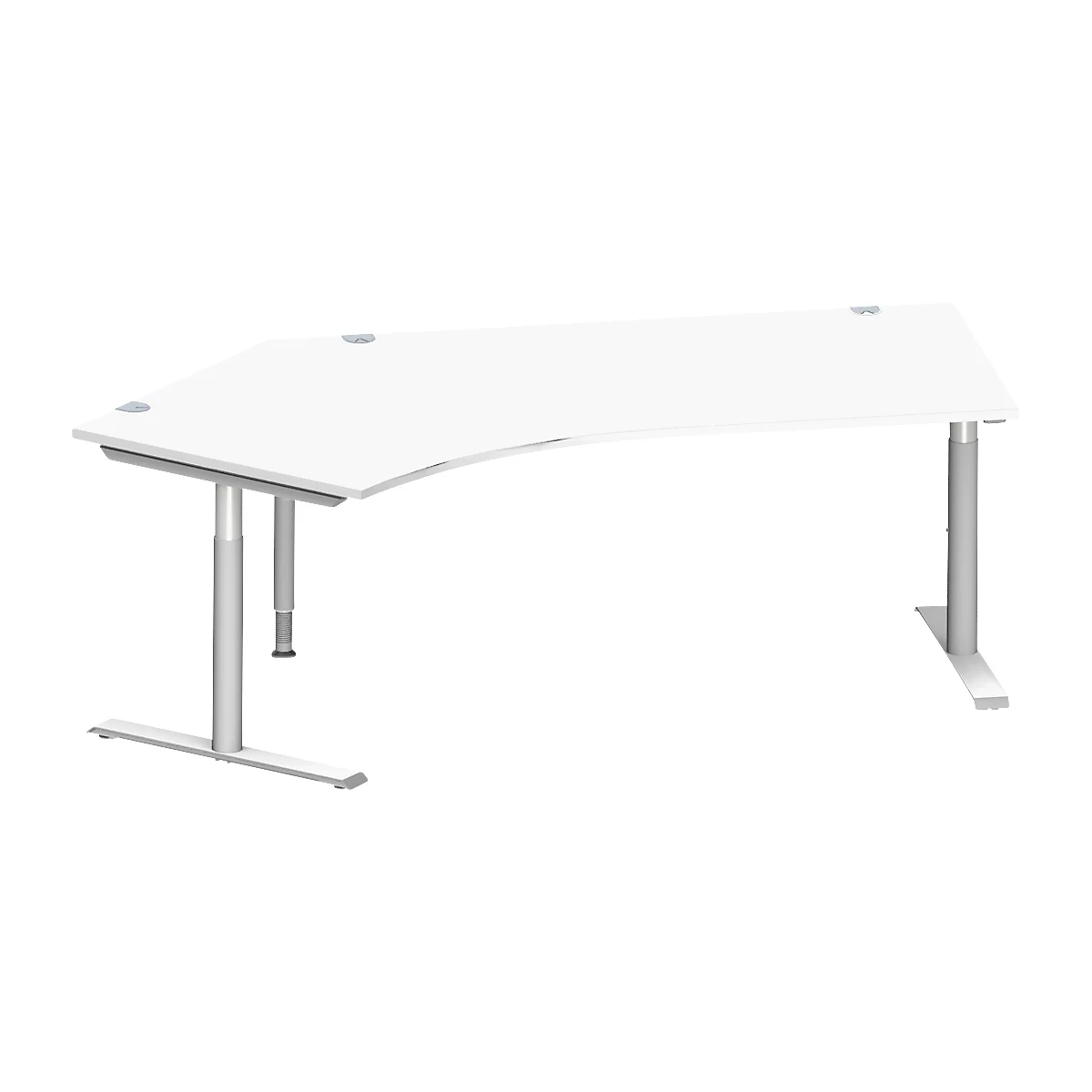 Schäfer Shop Genius schuin bureau MODENA FLEX 135°, T-poot ronde buis, B 2165 mm, bevestiging links, wit/wit aluminium