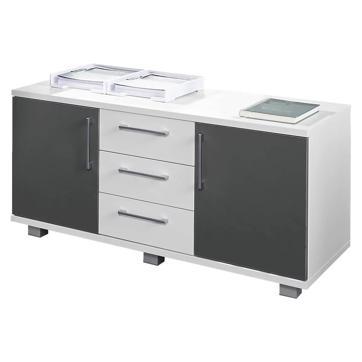 Schäfer Shop Genius Sideboard met schuifladen en deuren, B 1200 x D 500 x H 600 mm, wit/grafiet