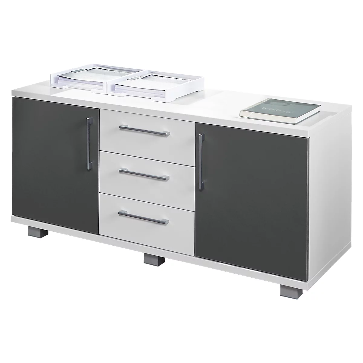Schäfer Shop Genius Sideboard met schuifladen en deuren, B 1200 x D 500 x H 720 mm, wit/grafiet