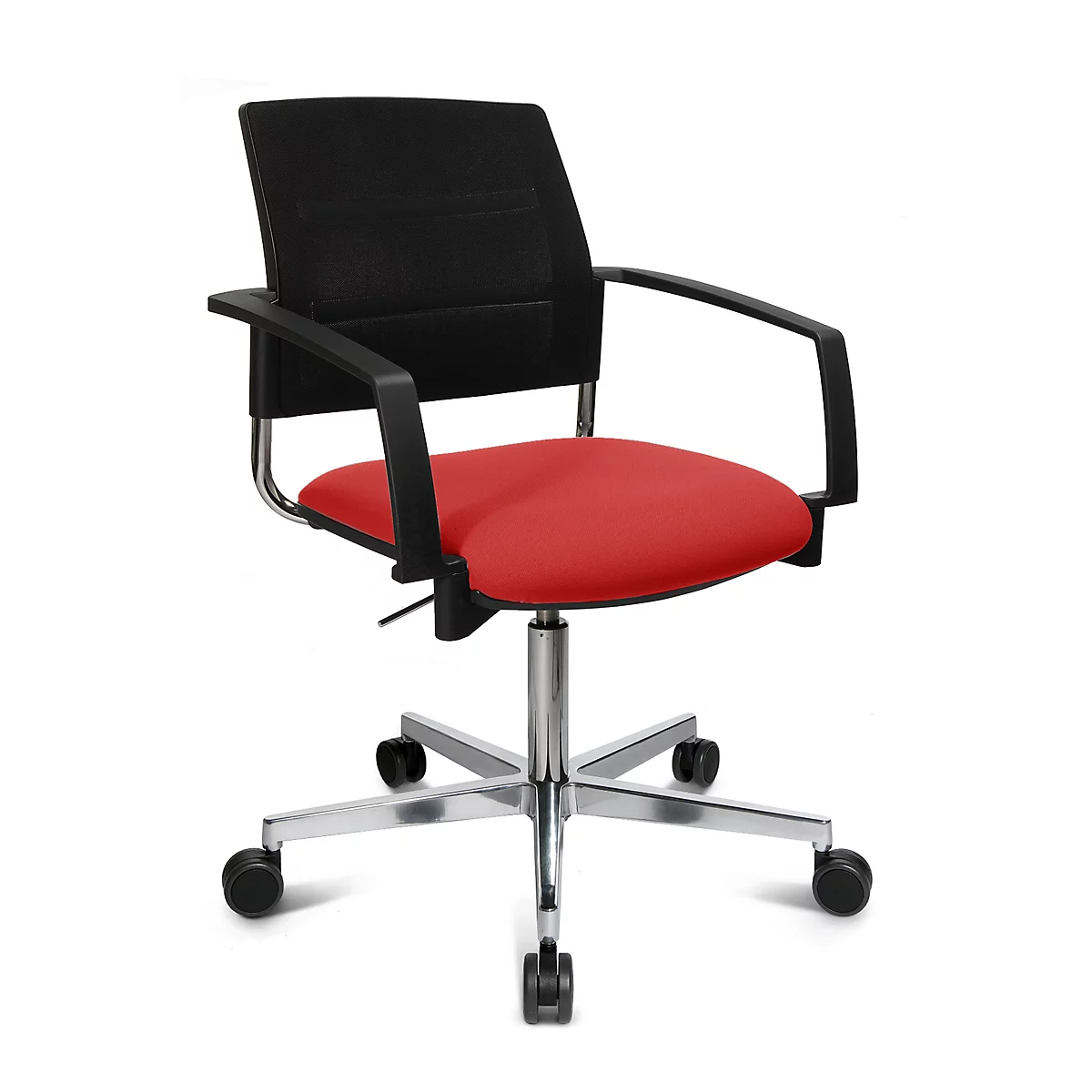 Schäfer Shop Genius Siège visiteur SSI Proline Visit S3+, dossier en filet, roulettes universelles, rouge/noir