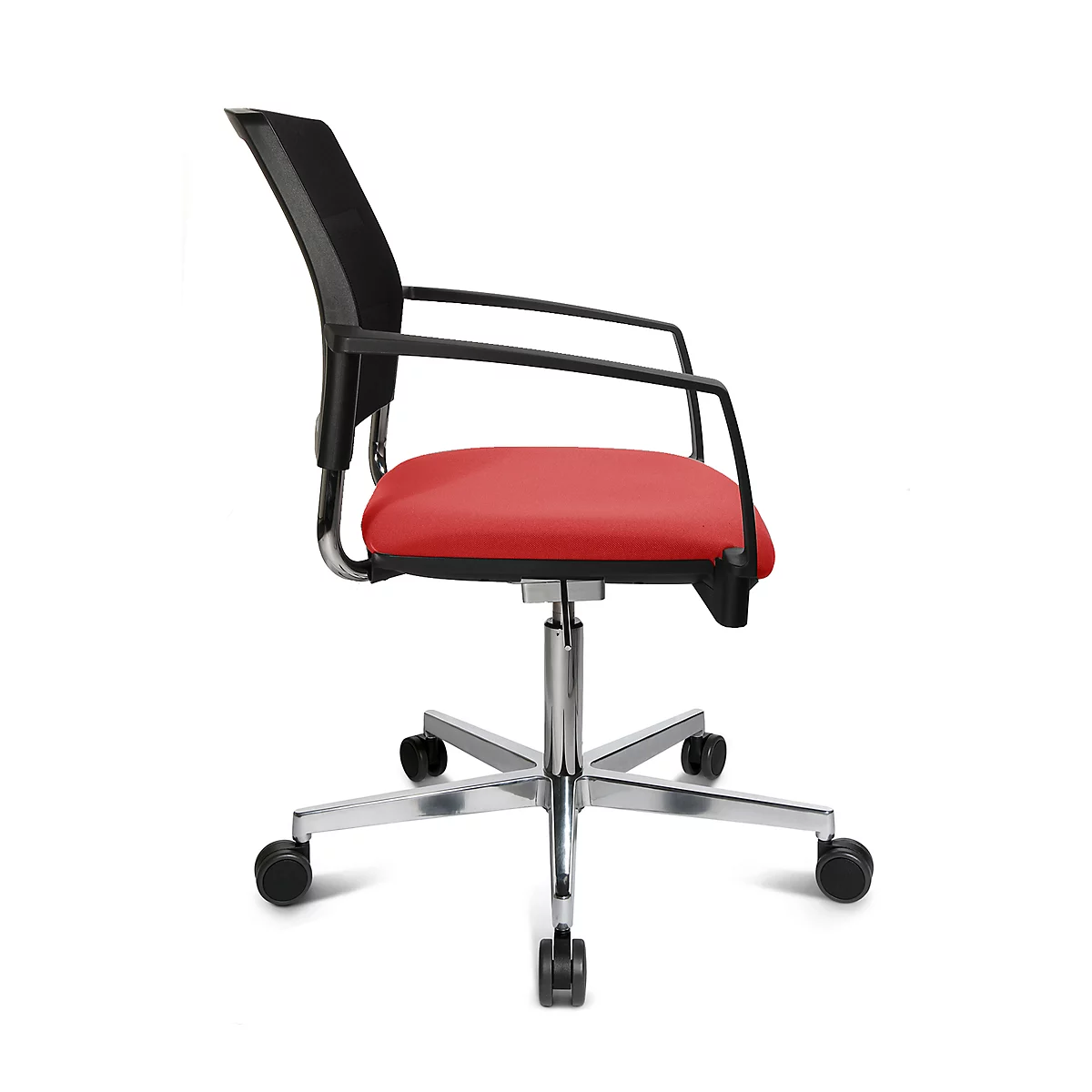 Schäfer Shop Genius Siège visiteur SSI Proline Visit S3+, dossier en filet, roulettes universelles, rouge/noir