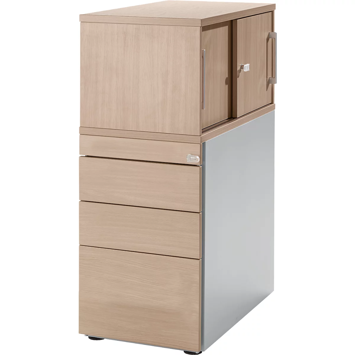 Schäfer Shop Genius sokkel met bovenkastje incl. schuifdeur, volledig afsluitbaar, greepgleuf aan de zijkant, eiken/wit aluminium