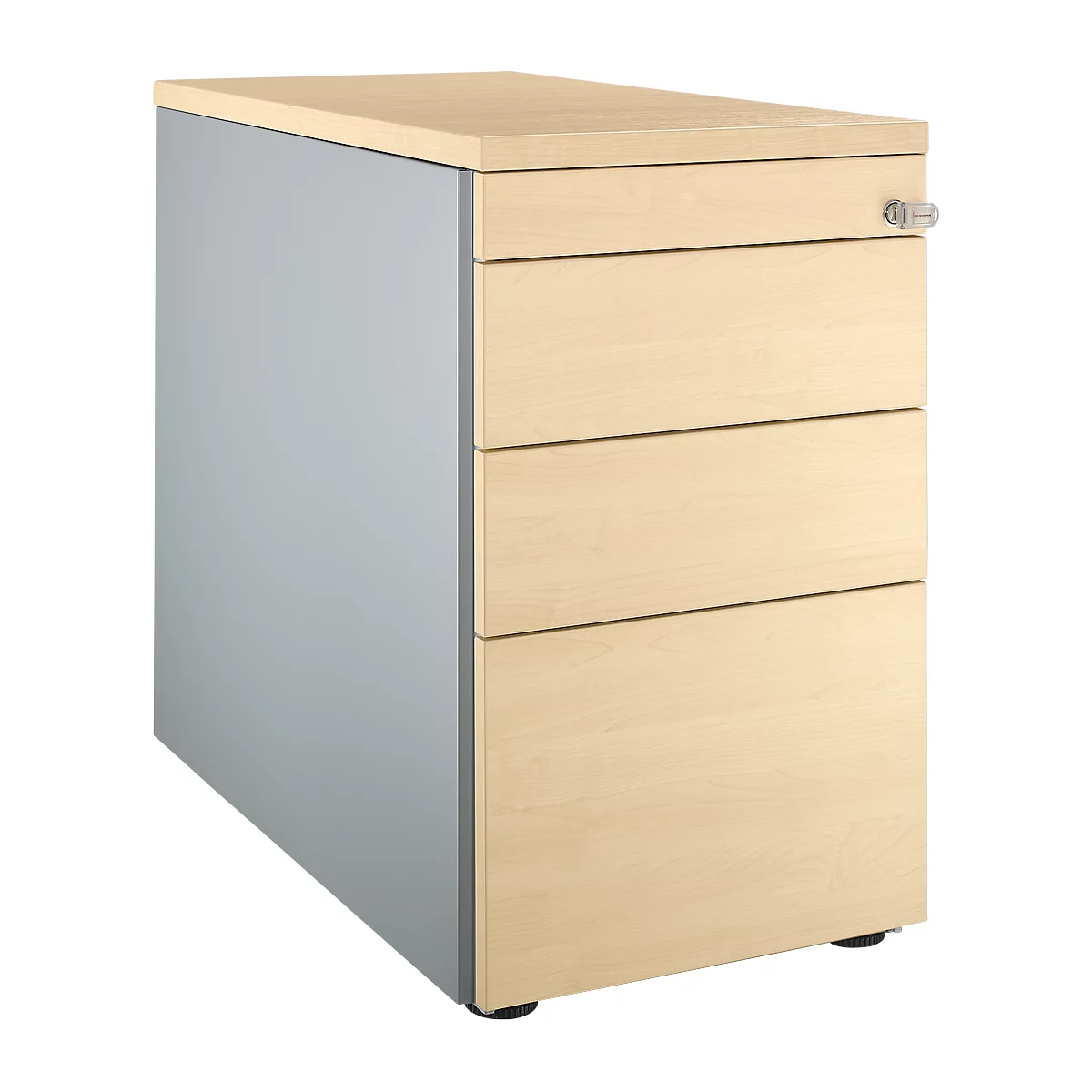 Schäfer Shop Genius Standcontainer 1336, mit Griffnut, B 435 x H 717 mm, weißalu/weißalu/Ahorn-Dekor