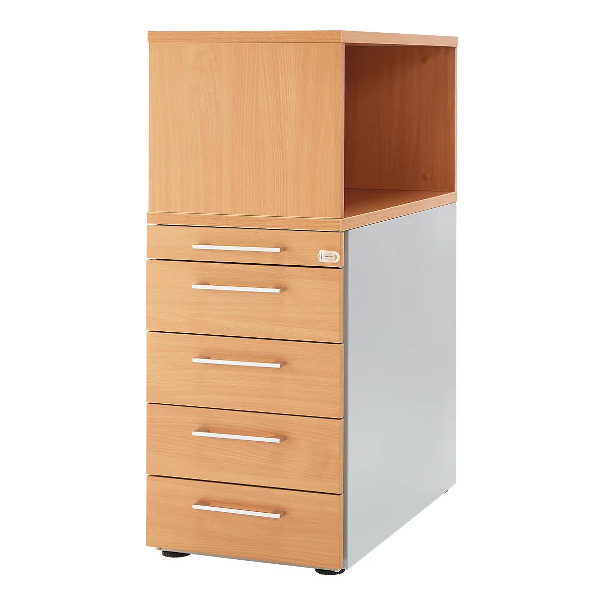 Schäfer Shop Genius Standcontainer mit Aufsatzregal, abschließbar, eckiger Griff, buche