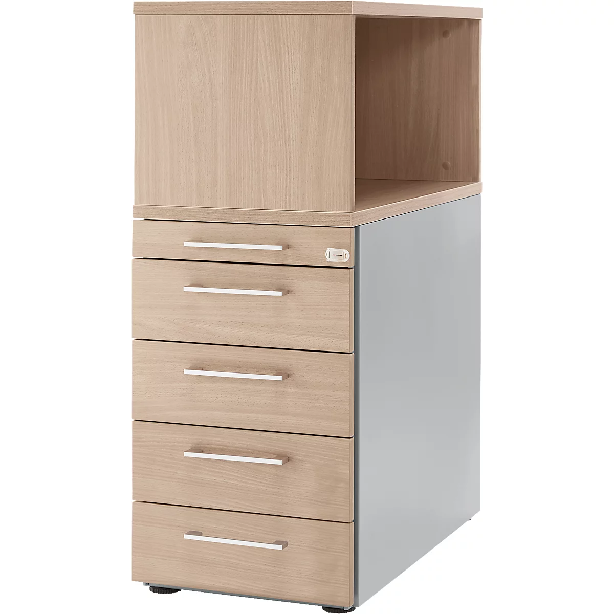 Schäfer Shop Genius Standcontainer mit Aufsatzregal, abschließbar, eckiger Griff, Eiche/weißalu