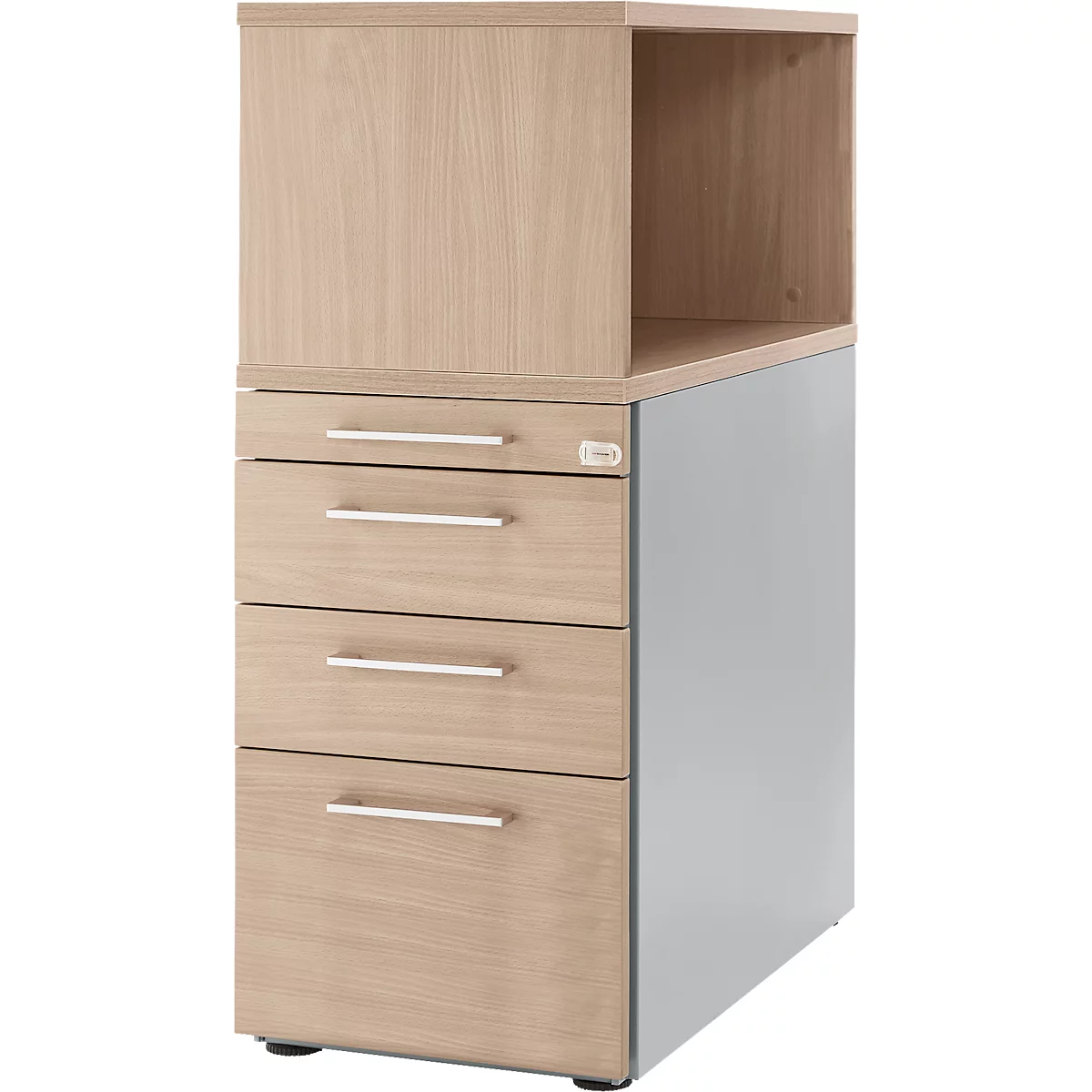 Schäfer Shop Genius Standcontainer mit Aufsatzregal, abschließbar, eckiger Griff, Eiche/weißalu