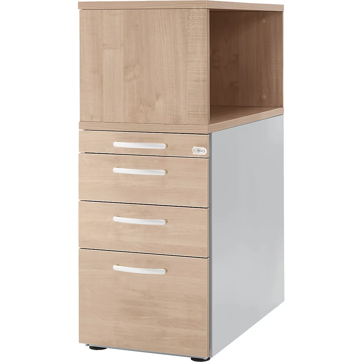 Schäfer Shop Genius Standcontainer mit Aufsatzregal, abschließbar, runder Griff, Eiche/weißalu