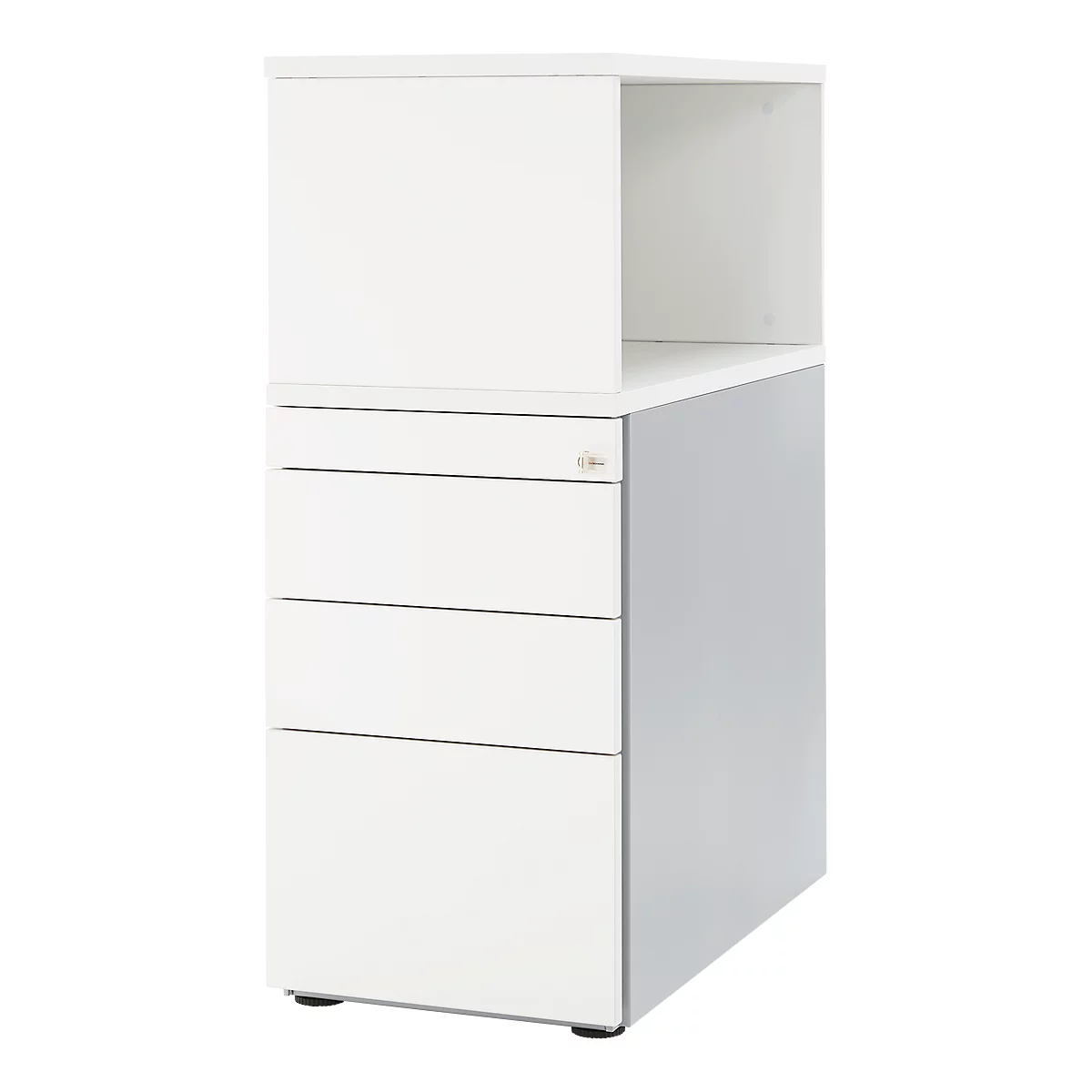 Schäfer Shop Genius Standcontainer mit Aufsatzregal, abschließbar, seitliche Griffnut, weiß