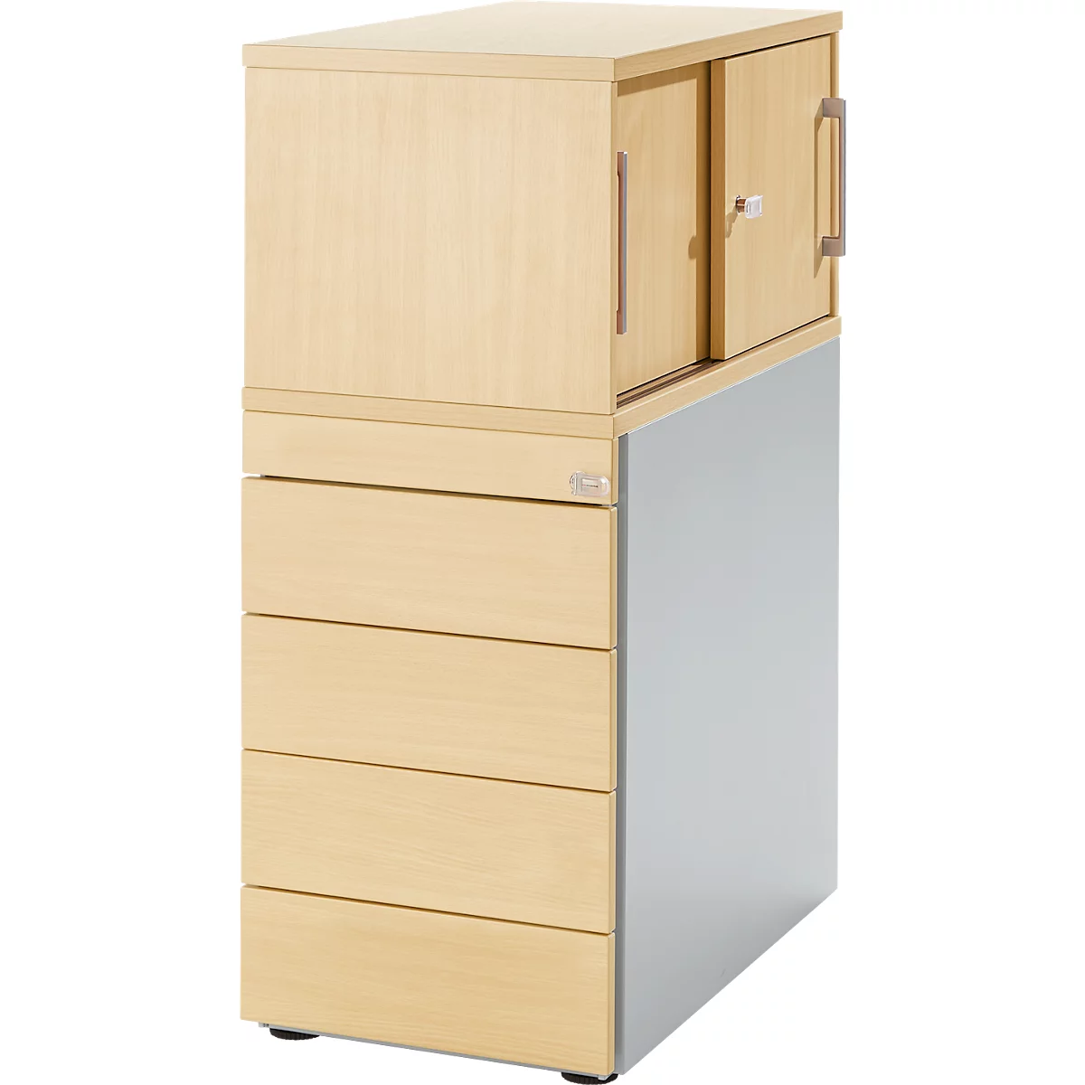Schäfer Shop Genius Standcontainer mit Aufsatzschrank inkl. Schiebetür, komplett abschließbar, mit Griffnut, ahorn
