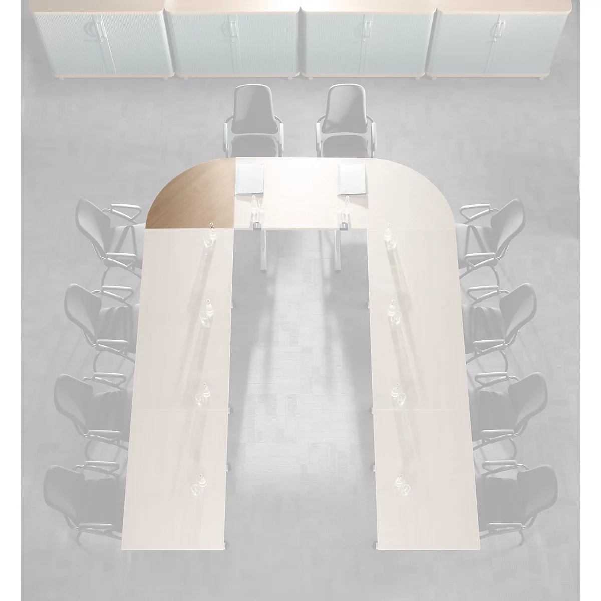 Schäfer Shop Genius table d'extension BST, quart de cercle, pied en tube rond, L 800 x P 800 x H 717 mm, décor chêne/aluminium blanc RAL 9006