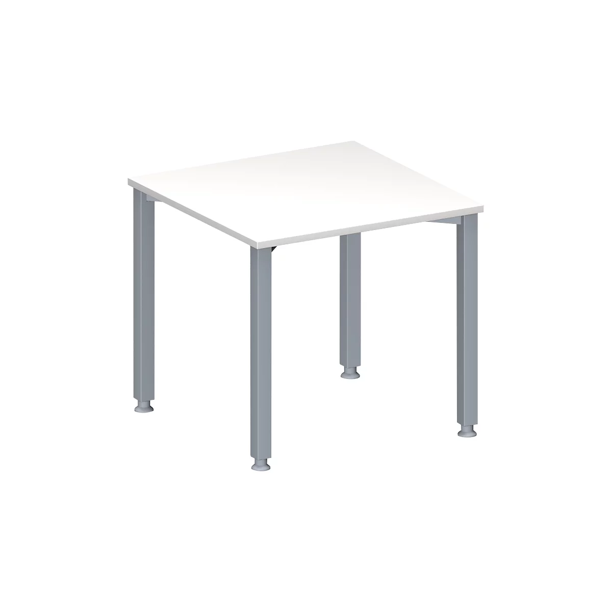 Schäfer Shop Genius Table de conférence MODENA FLEX, carrée, 4 pieds en tube carré, L 800 x P 800 x H 720-840 mm, blanc/aluminium blanc RAL 9006