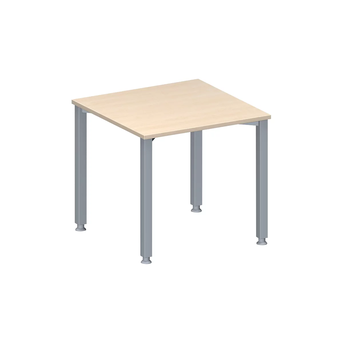 Schäfer Shop Genius Table de conférence MODENA FLEX, carrée, 4 pieds en tube carré, L 800 x P 800 x H 720-840 mm, érable/aluminium blanc RAL 9006