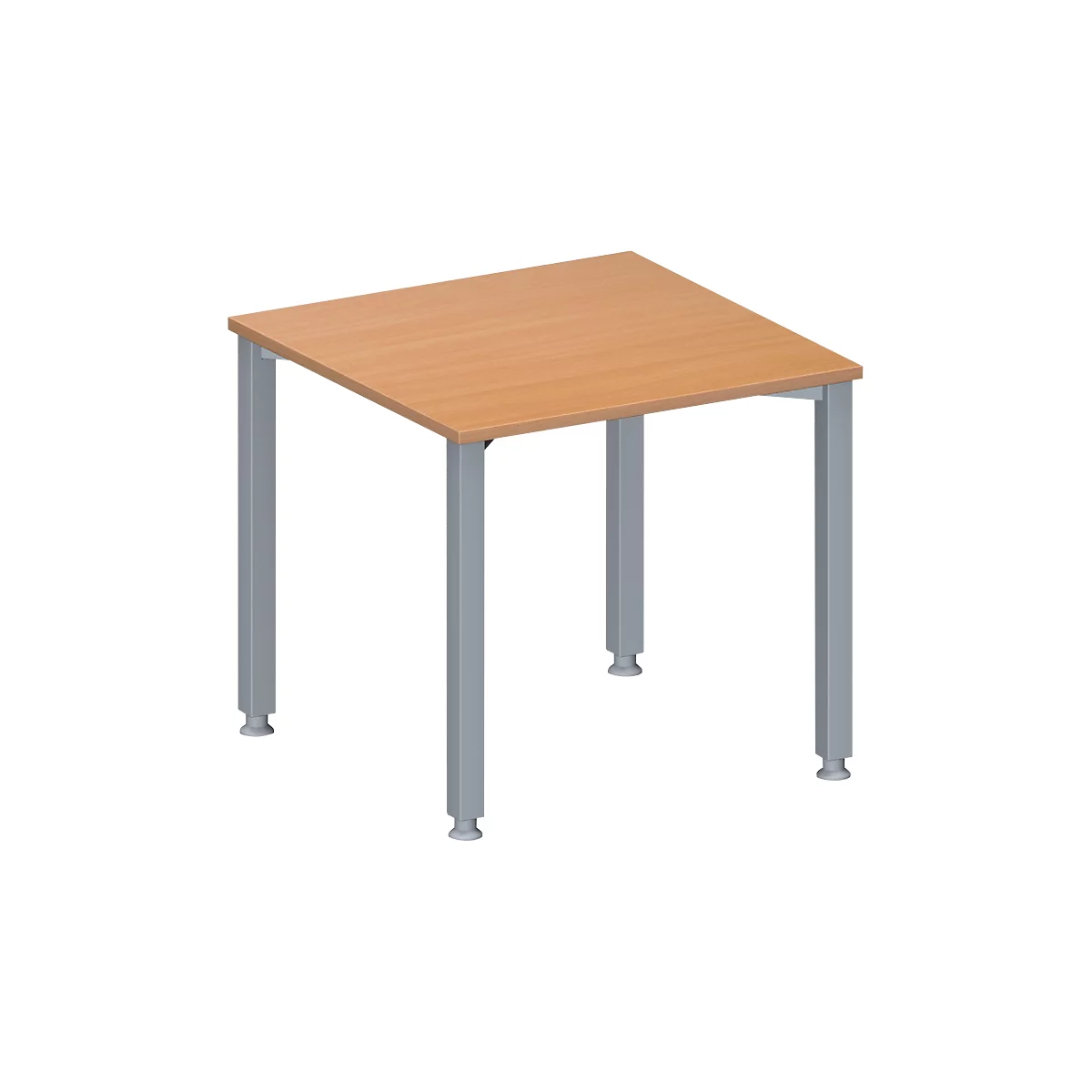 Schäfer Shop Genius Table de conférence MODENA FLEX, carrée, 4 pieds en tube carré, L 800 x P 800 x H 720-840 mm, hêtre/aluminium blanc RAL 9006