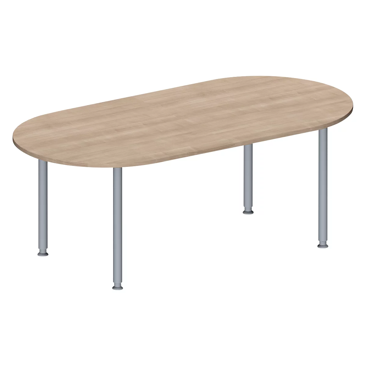 Schäfer Shop Genius Table de conférence MODENA FLEX, ovale, 4 pieds en tube rond, L 2000 x P 1000 x H 720-840 mm, décor chêne/aluminium blanc RAL 9006