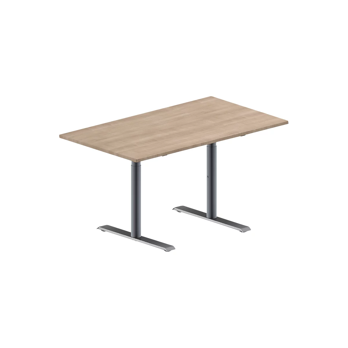 Schäfer Shop Genius Table de conférence MODENA FLEX, rectangulaire, pied en T en tube rond, L 1400 x P 800 x H 650-850 mm, décor chêne/aluminium blanc RAL 9006
